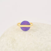 Purple Opal Ring, Round Flat 12mm Aurora Opal Gemstone Ring, 925 Sterling Silver Vintage Ring, 18k Gold Plated Purple Ring Jewelry